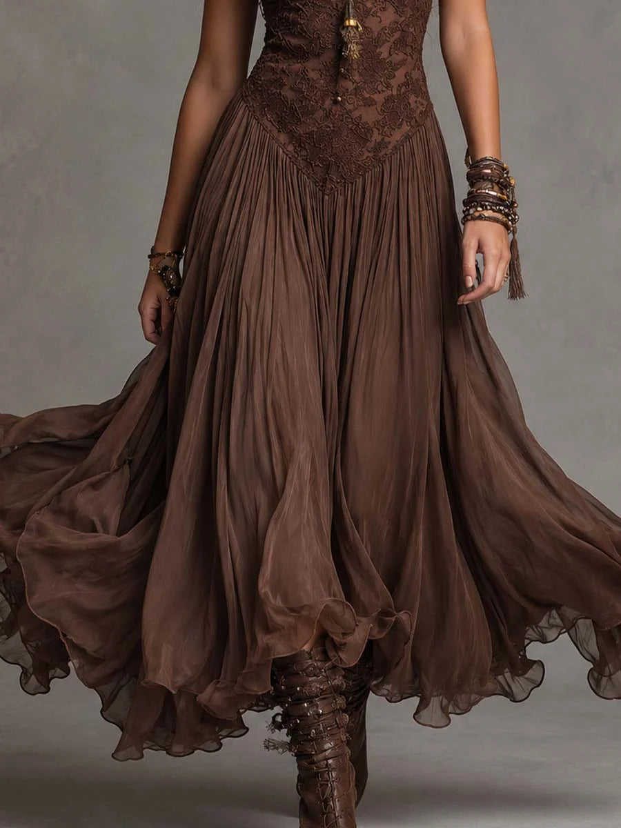 Noelia Vestido Maxi Bohemio de Encaje y Chifón