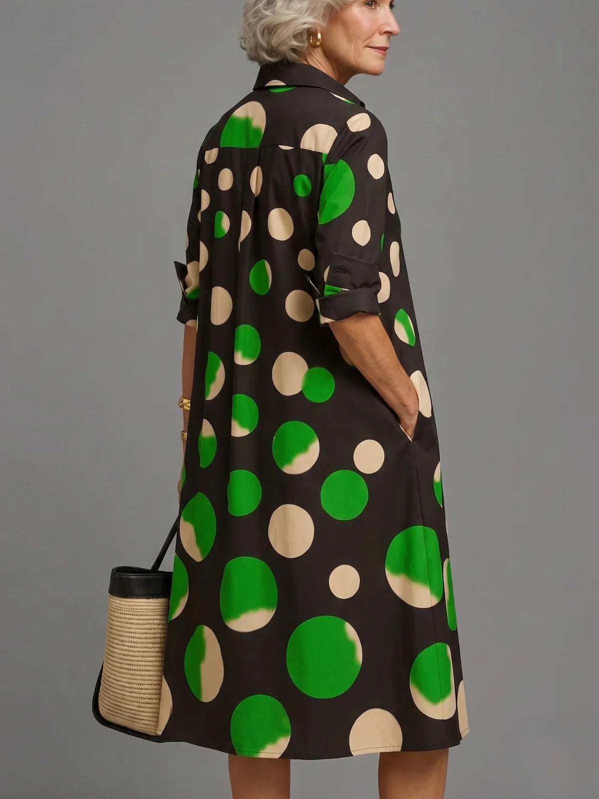 Vestido Midi Camisero de Lunares