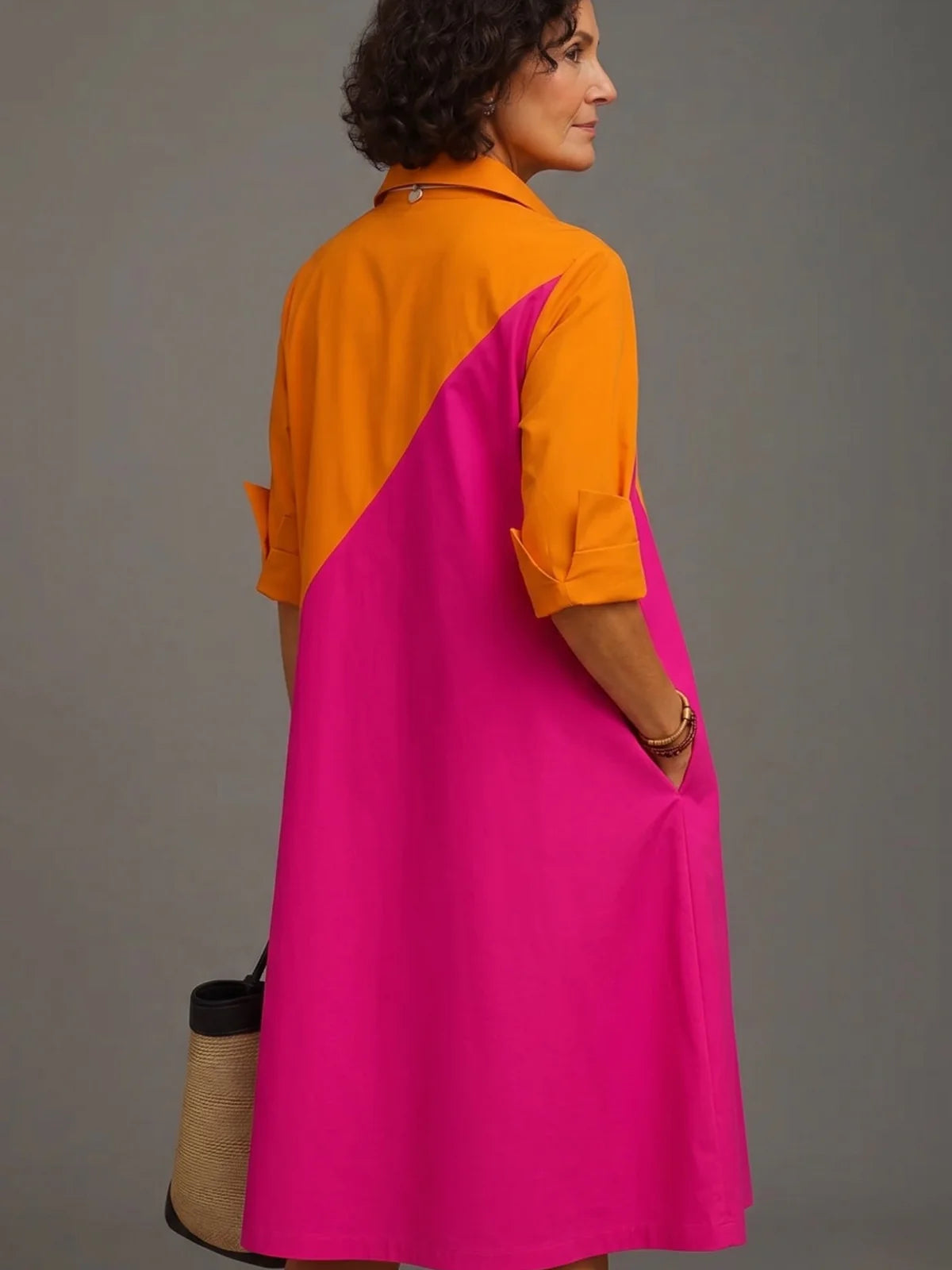 Vestido Midi Camisero Bicolor