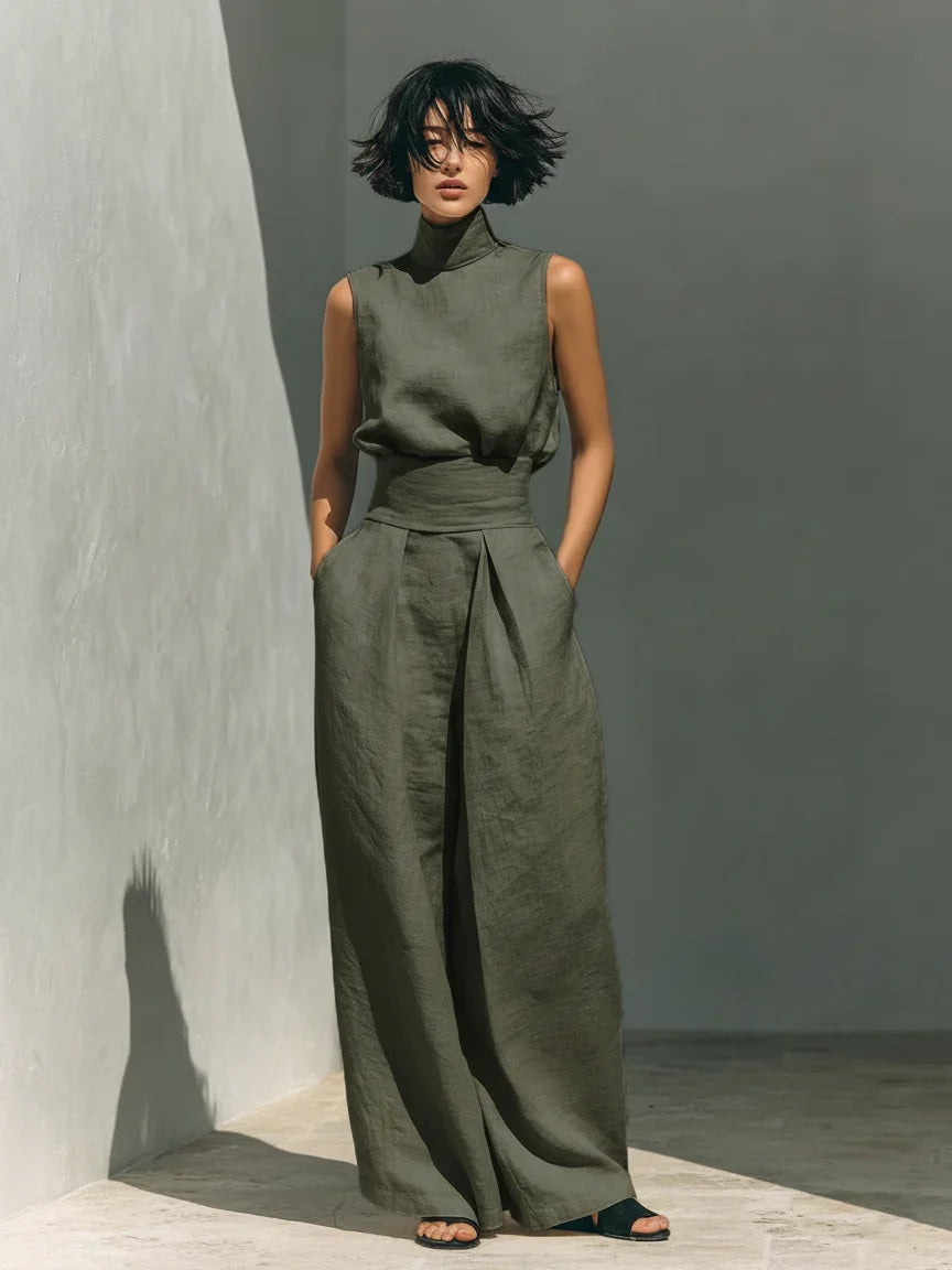 Joana Conjunto Elegante de Top con Tirantes Finos y Pantalón Ancho