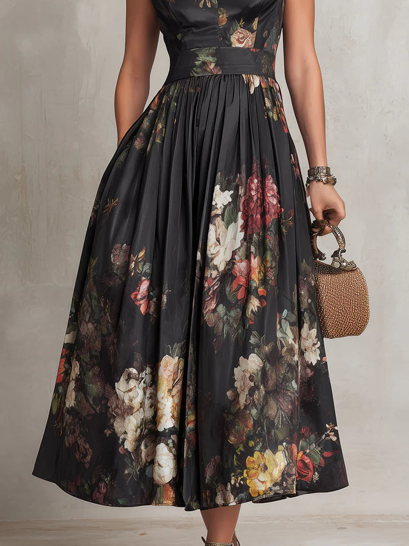 Vestido Midi de Satén Plisado con Escote de Abertura