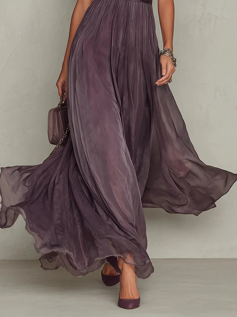 Vestido Maxi de Chiffon con Escote Abertura Morado