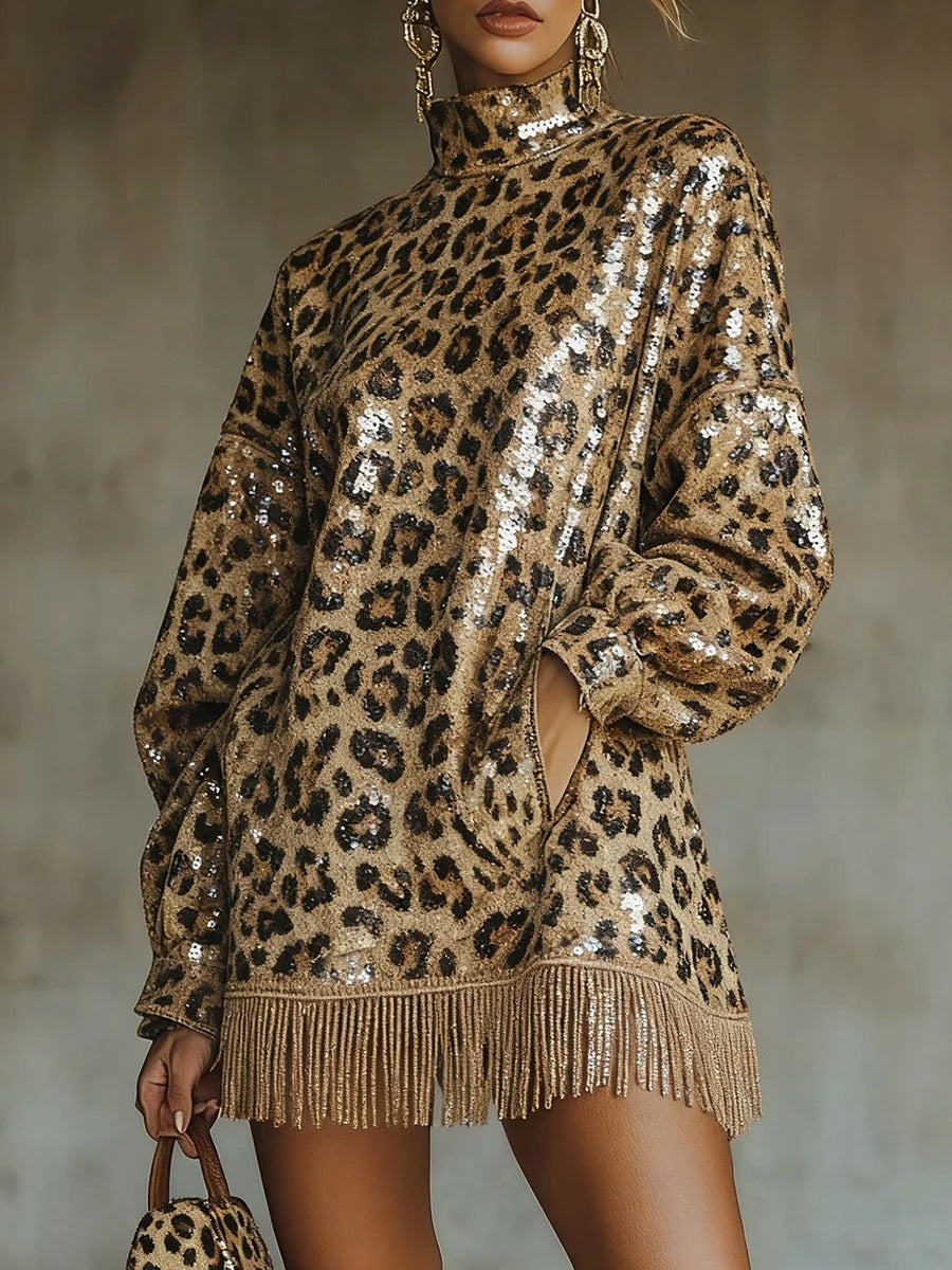 Isabella Vestido Mini Animal Print con Lentejuelas