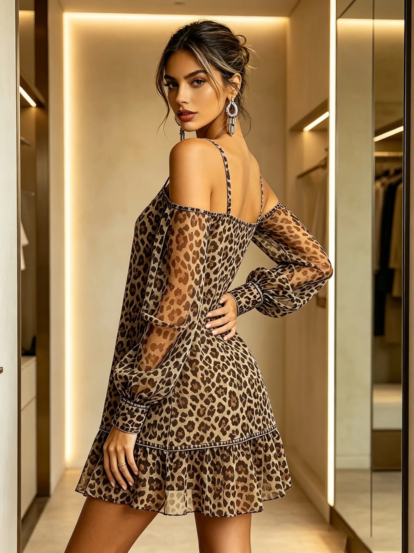 Miranda Vestido Animal Print de Hombros Descubiertos
