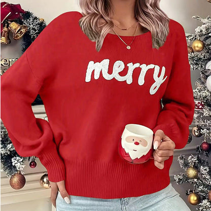 Noelia Jersey Navideño de Cuello Redondo y Manga Larga