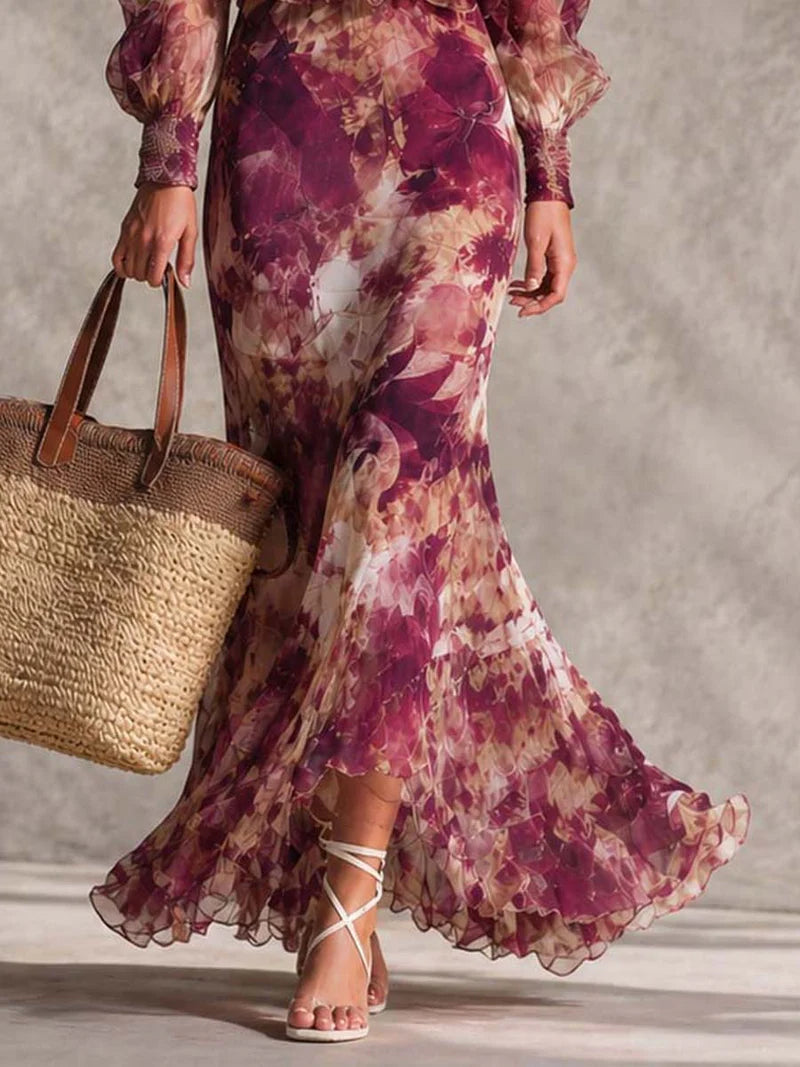 Vestido Maxi de Gasa Rosa con Hombros Descubiertos Precio rebajado