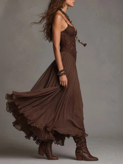 Noelia Vestido Maxi Bohemio de Encaje y Chifón