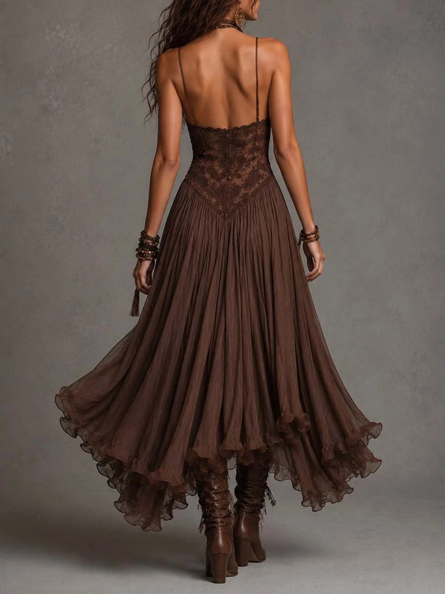Noelia Vestido Maxi Bohemio de Encaje y Chifón