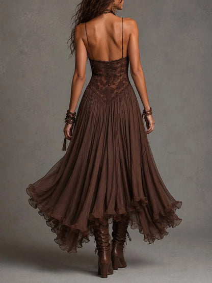 Noelia Vestido Maxi Bohemio de Encaje y Chifón