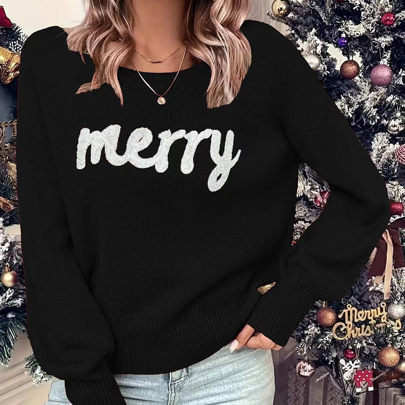 Noelia Jersey Navideño de Cuello Redondo y Manga Larga