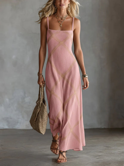 Melisa Vestido Maxi Geométrico con Escote Cuadrado