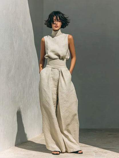 Joana Conjunto Elegante de Top con Tirantes Finos y Pantalón Ancho