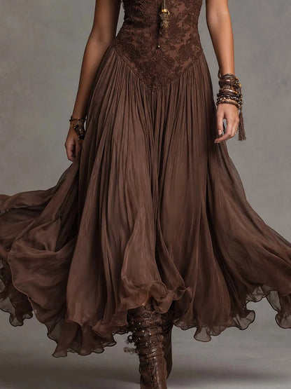 Noelia Vestido Maxi Bohemio de Encaje y Chifón
