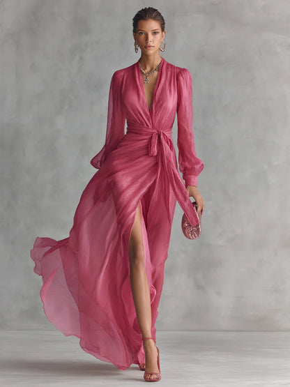 Gloria Vestido Maxi de Gasa con Escote en V