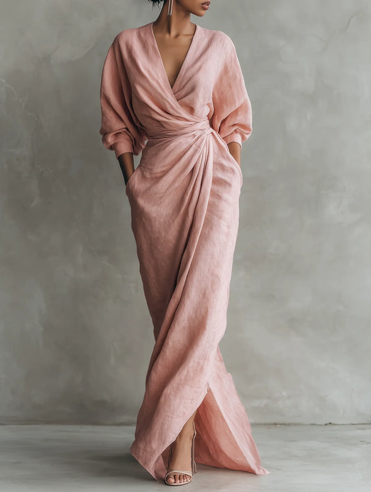 Lorena Vestido Maxi de Lino con Escote en V