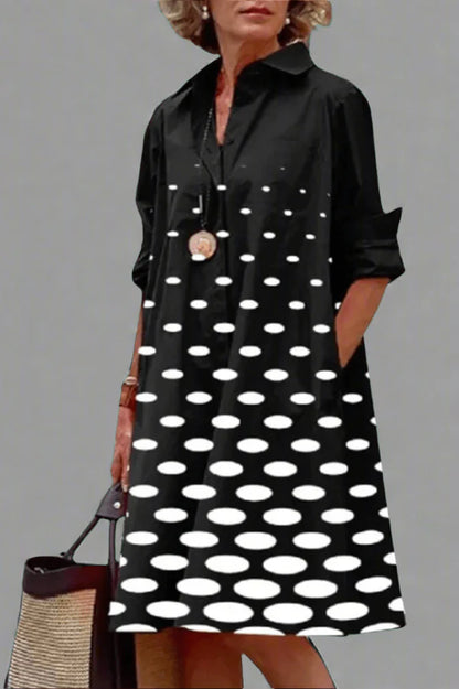 Vestido Midi Camisero Gradiente Blanco y Negro