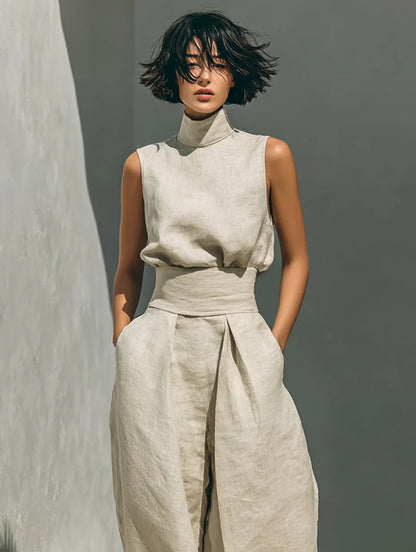 Joana Conjunto Elegante de Top con Tirantes Finos y Pantalón Ancho