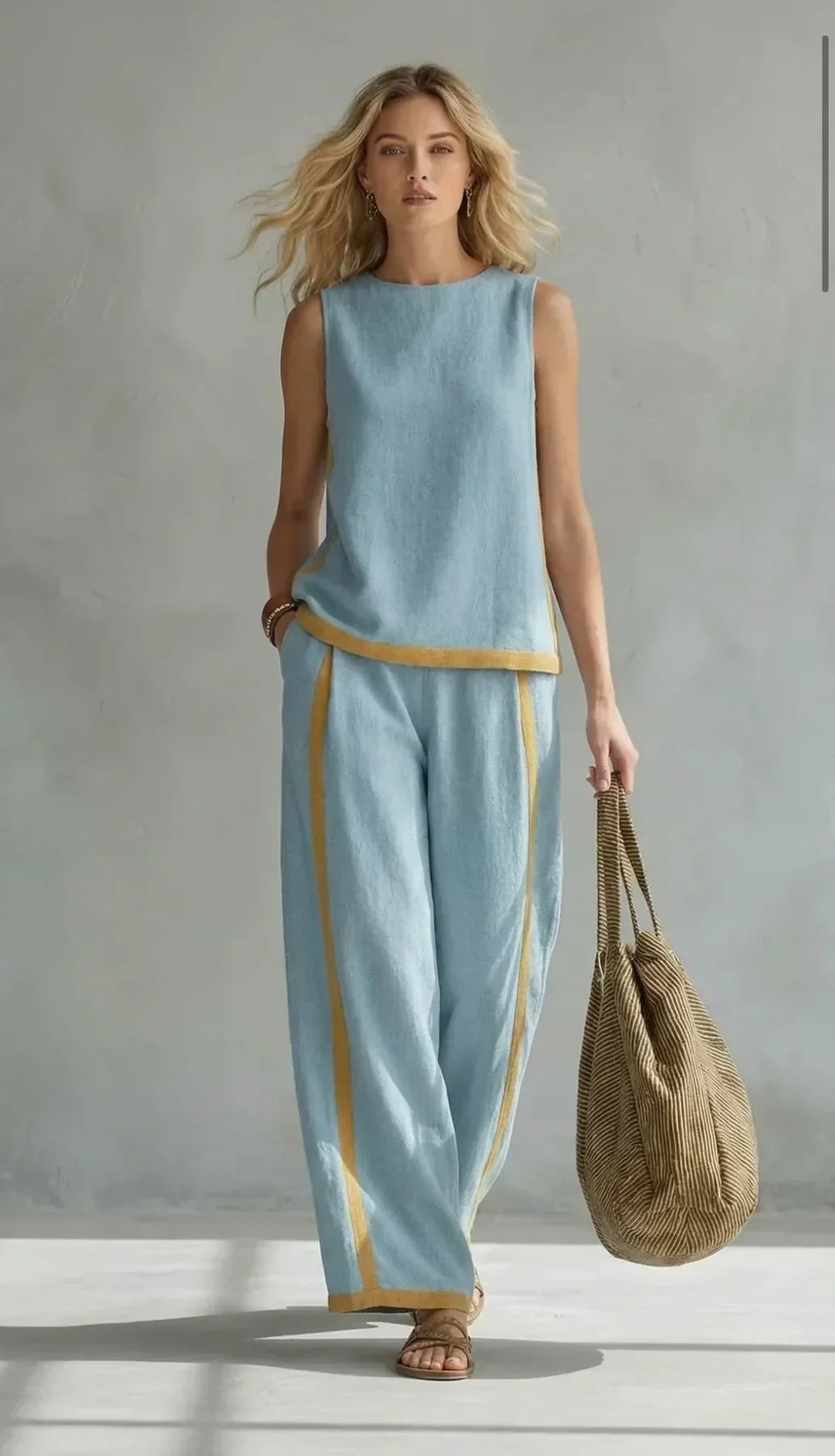 Coralina Conjunto Elegante de Dos Piezas con Chaleco y Pantalón Bicolor