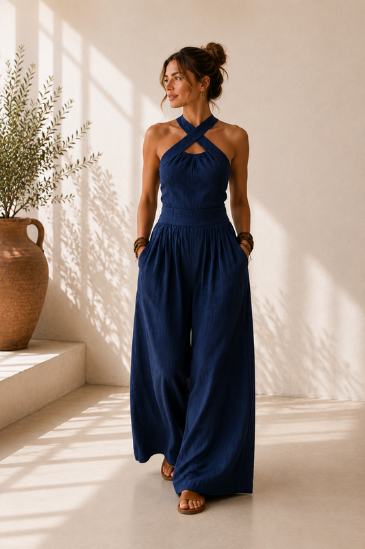 Bianca™ | Mono de Lino y Algodón con Escote Cruzado Elegante
