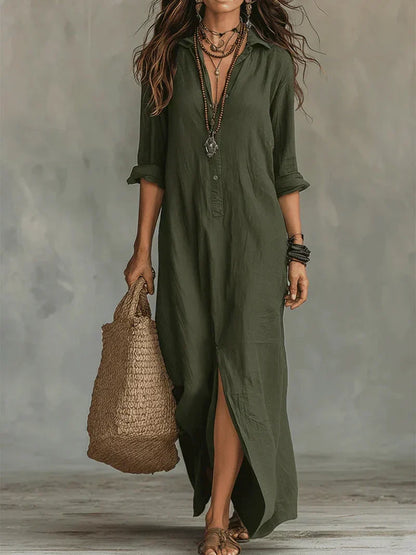 Céline Vestido Maxi Negro de Volumen con Botones