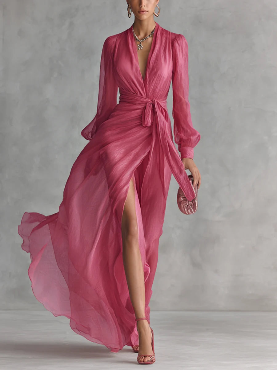 Gloria Vestido Maxi de Gasa con Escote en V