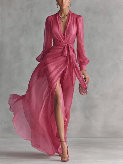 Gloria Vestido Maxi de Gasa con Escote en V