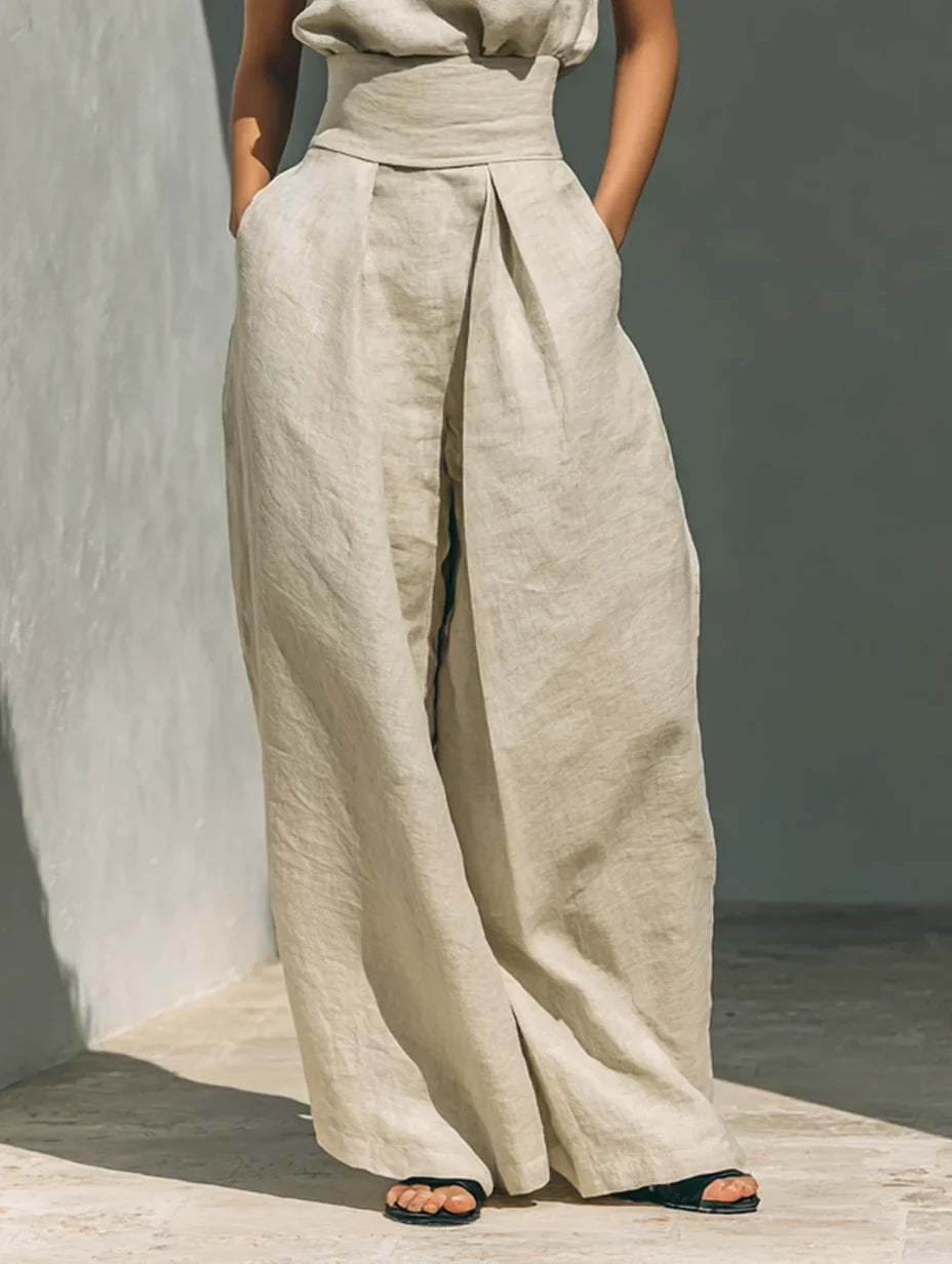 Joana Conjunto Elegante de Top con Tirantes Finos y Pantalón Ancho