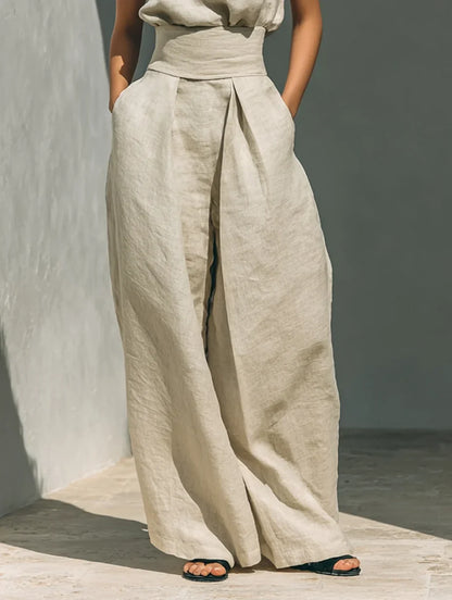 Joana Conjunto Elegante de Top con Tirantes Finos y Pantalón Ancho