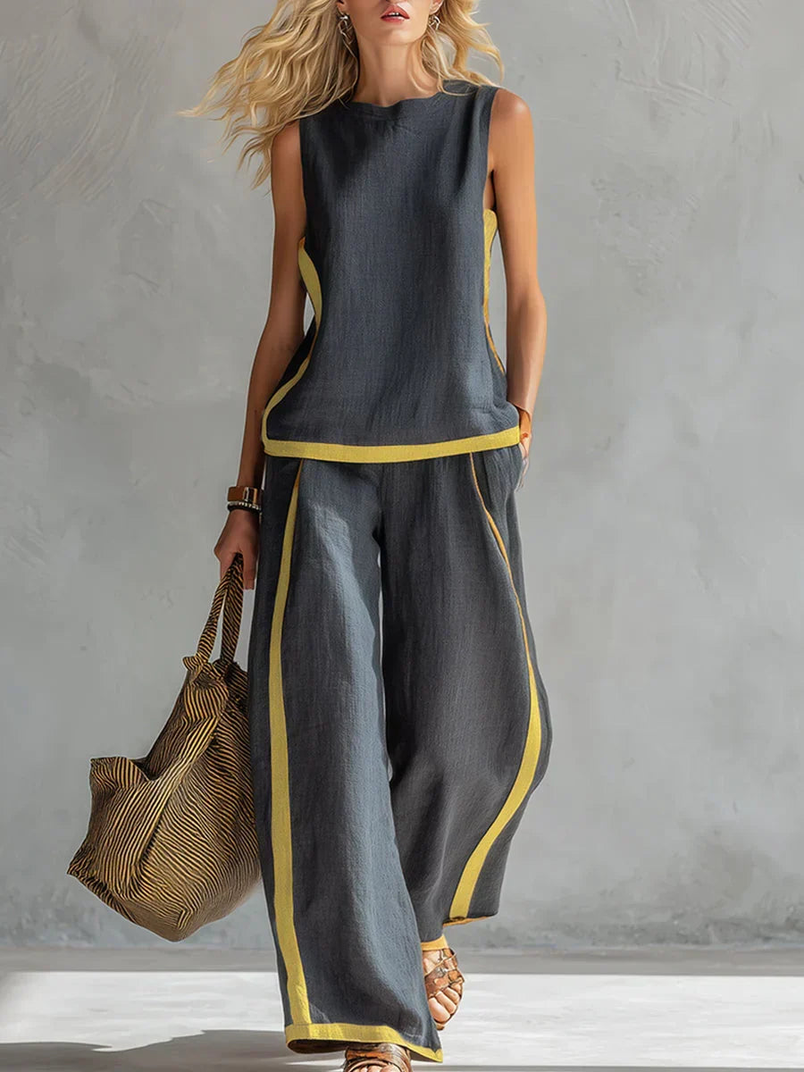 Coralina Conjunto Elegante de Dos Piezas con Chaleco y Pantalón Bicolor
