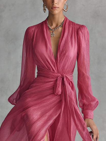 Gloria Vestido Maxi de Gasa con Escote en V