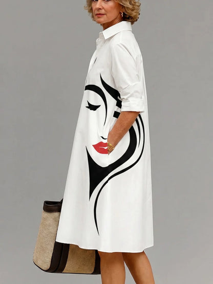 Vestido Midi Camisero con Retrato