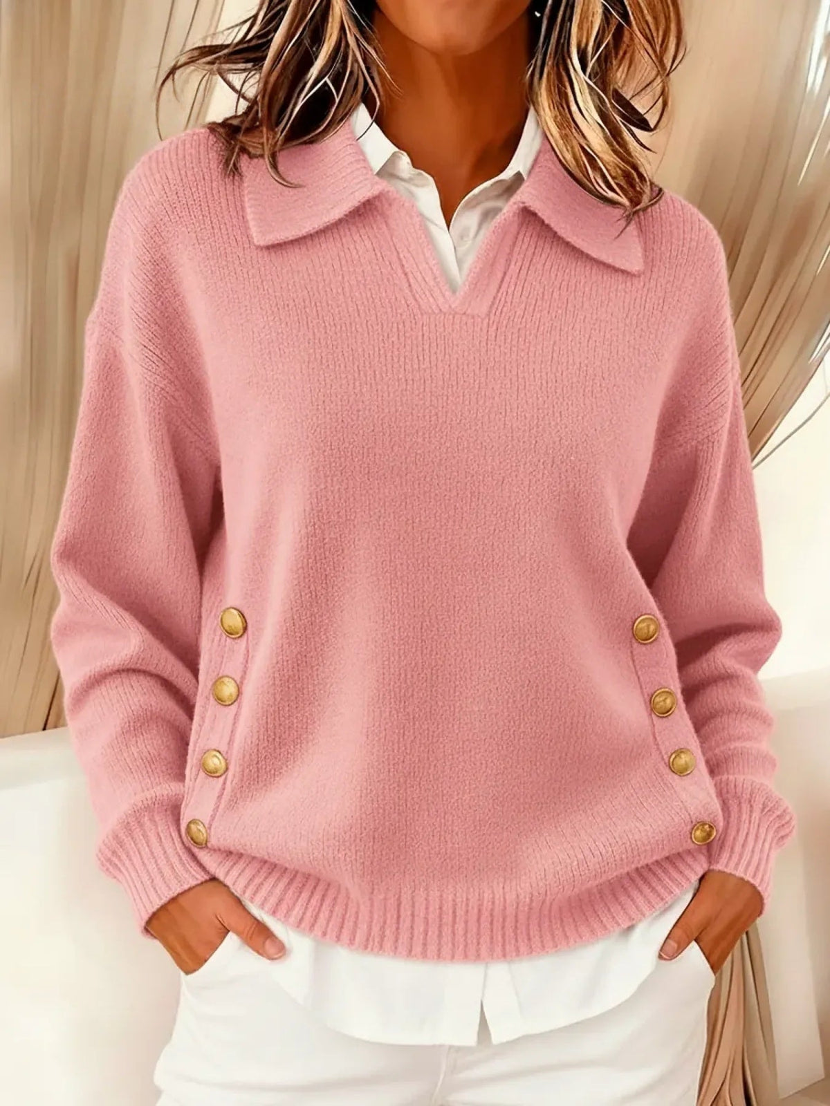 Vicenta Jersey con Cuello Polo y Botones