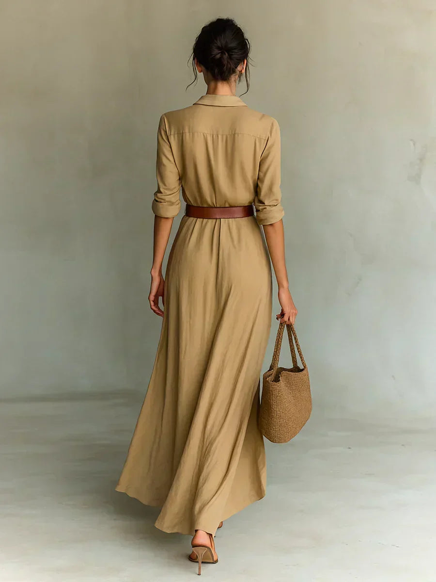 Jana Vestido Maxi con Cuello Camisero y Cinturón en la Cintura