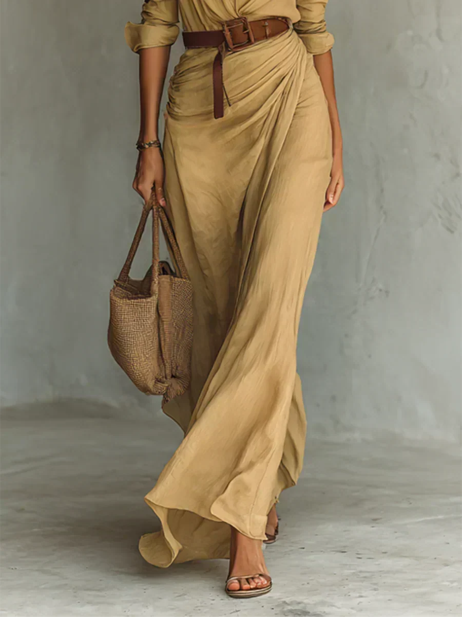 Jana Vestido Maxi con Cuello Camisero y Cinturón en la Cintura