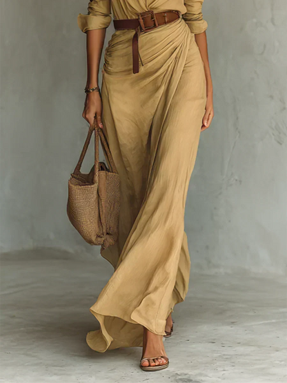 Jana Vestido Maxi con Cuello Camisero y Cinturón en la Cintura