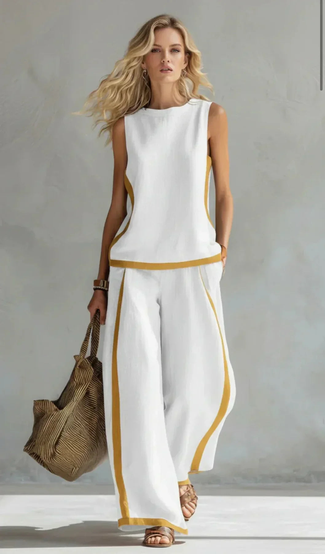 Coralina Conjunto Elegante de Dos Piezas con Chaleco y Pantalón Bicolor