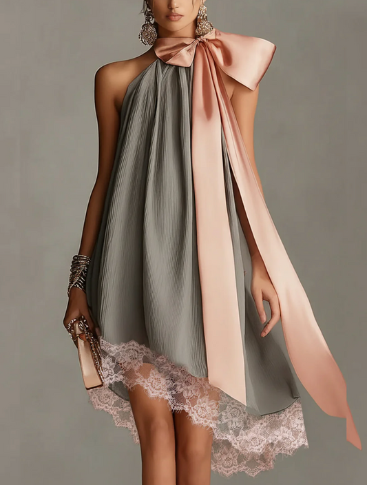 Azahara | Mini vestido de satén con lazo rosa y encaje