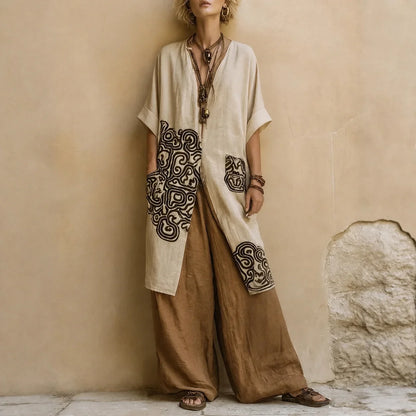 Selma Conjunto Bohemio de Tres Piezas con Estampado Geométrico