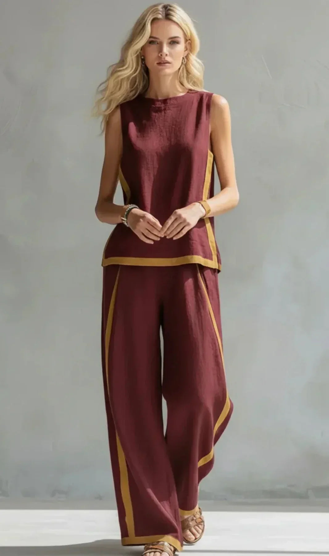 Coralina Conjunto Elegante de Dos Piezas con Chaleco y Pantalón Bicolor