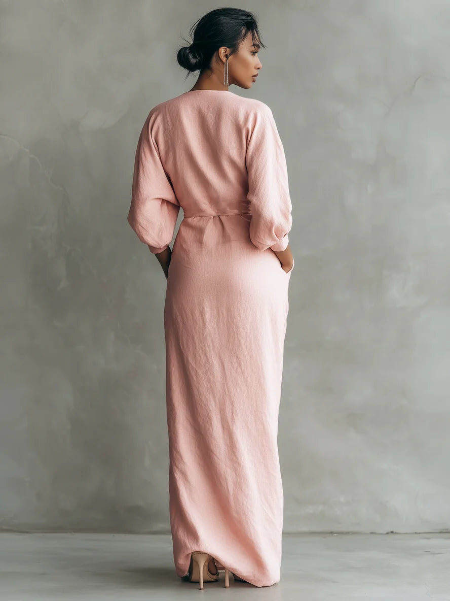 Lorena Vestido Maxi de Lino con Escote en V