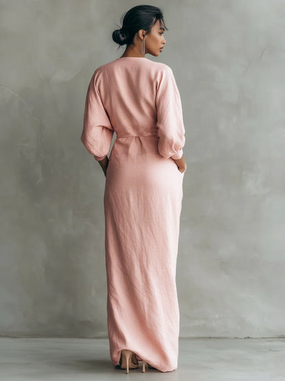 Lorena Vestido Maxi de Lino con Escote en V