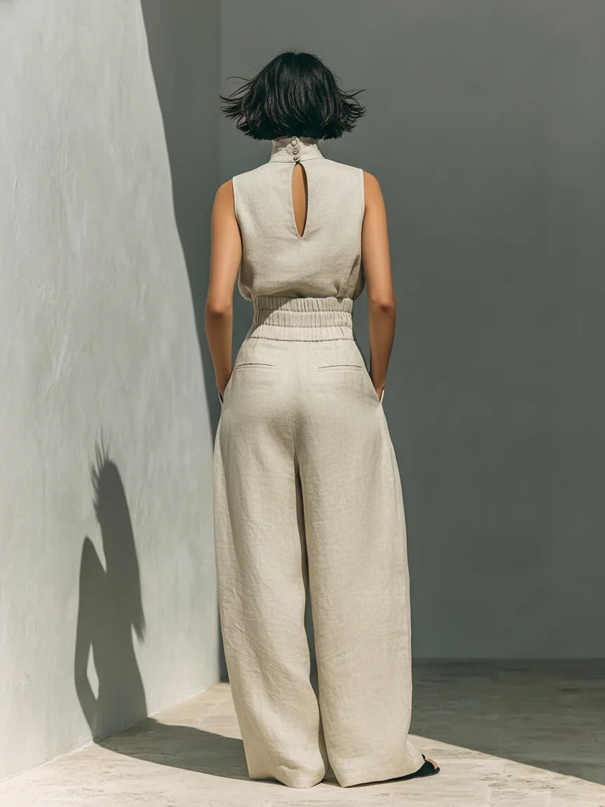 Joana Conjunto Elegante de Top con Tirantes Finos y Pantalón Ancho