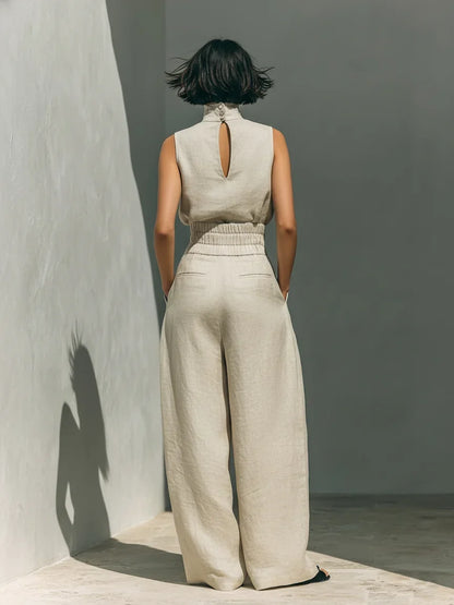 Joana Conjunto Elegante de Top con Tirantes Finos y Pantalón Ancho