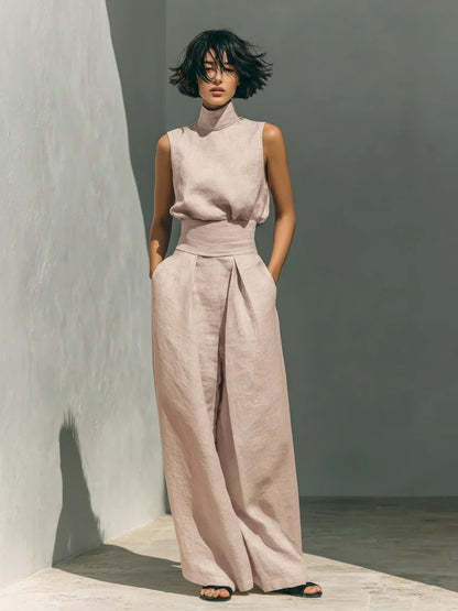 Joana Conjunto Elegante de Top con Tirantes Finos y Pantalón Ancho