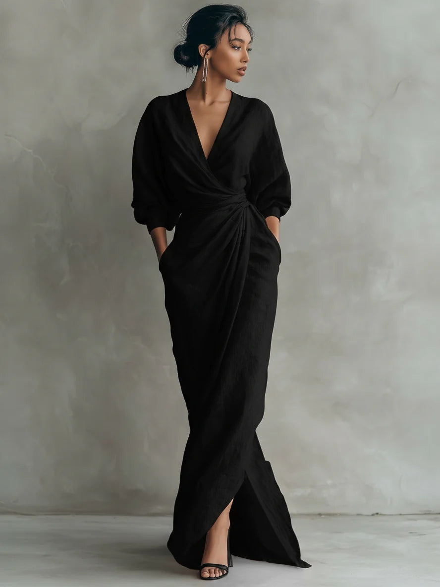Lorena Vestido Maxi de Lino con Escote en V
