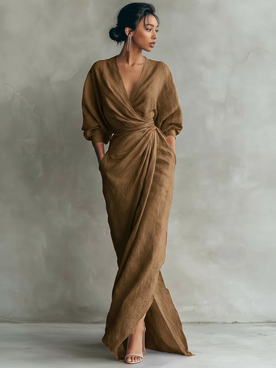 Lorena Vestido Maxi de Lino con Escote en V