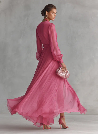 Gloria Vestido Maxi de Gasa con Escote en V
