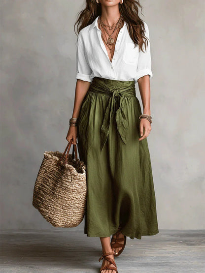 Vida Conjunto Elegante de Dos Piezas con Blusa Negra y Falda Midi