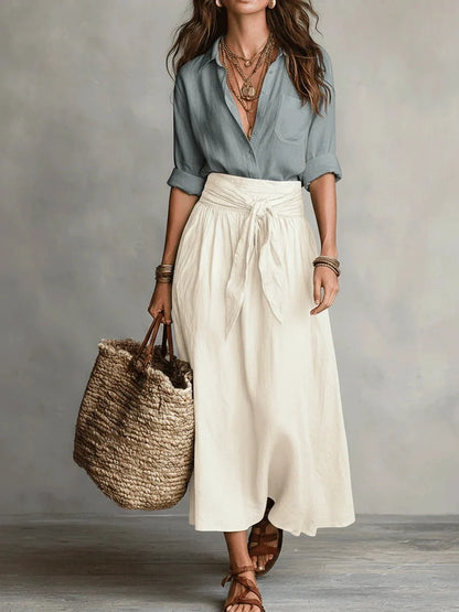 Vida Conjunto Elegante de Dos Piezas con Blusa Negra y Falda Midi
