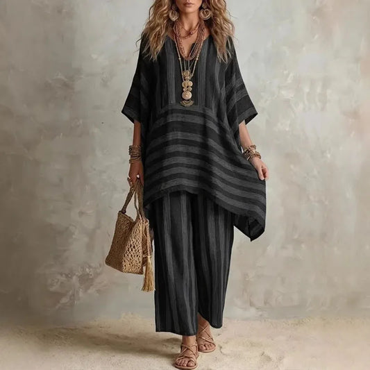 Rita Conjunto Bohemio de Dos Piezas con Estampado de Rayas
